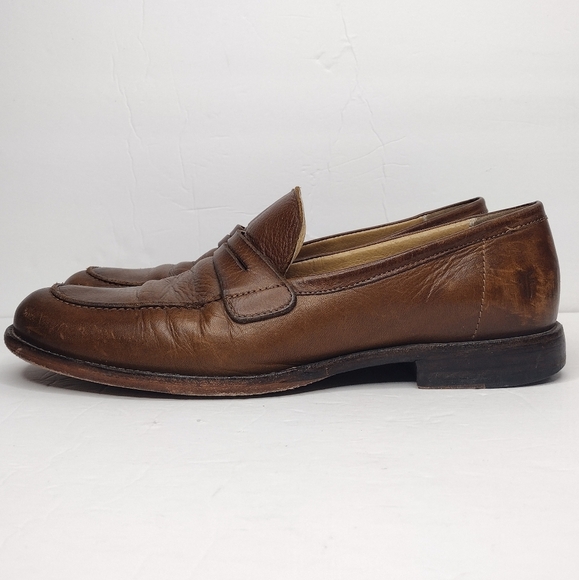 Frye John A. Men's Brown Leather Round Toe Office Slip On Penny Loafers Size 10 - Picture 2 of 16